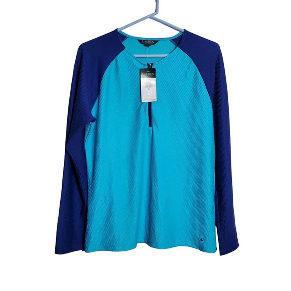 Lauren Ralph Lauren Turquoise & Royal Blue Active Long Sleeve Shirt XL - Picture 1 of 12